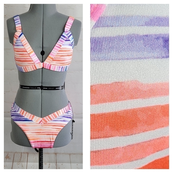 ONEONE Kameron Top & Jesse Extra Cheeky Coverage Bottom Stripe Bikini Set Medium - Picture 2 of 16